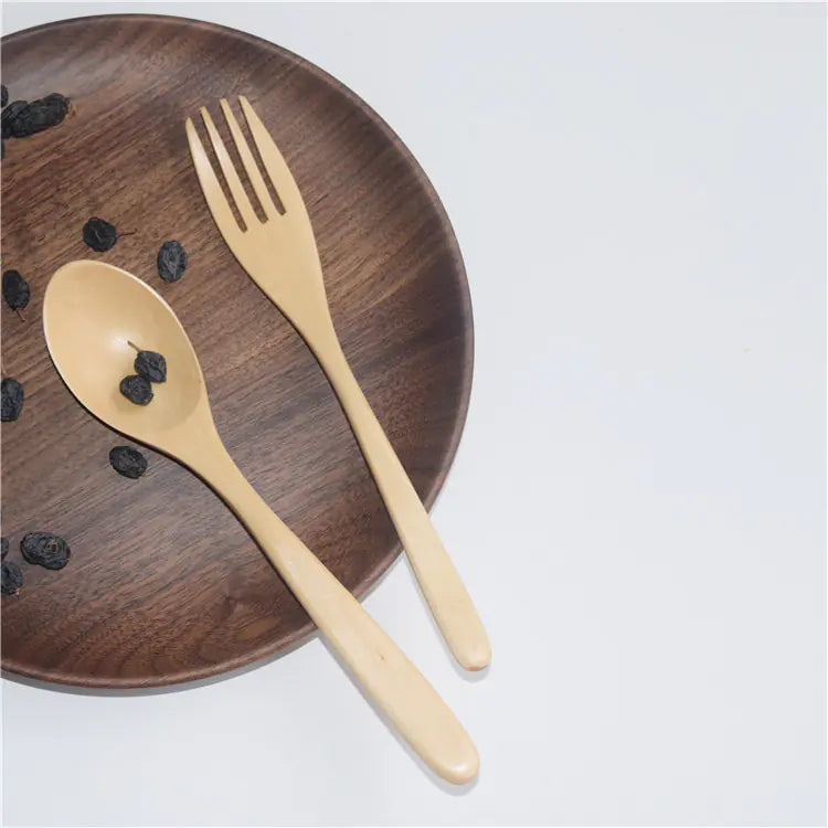 Eco-Friendly Wooden Spoon and Fork Set (Portable)
