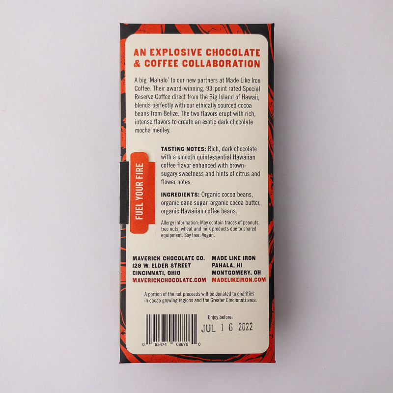 Maverick Chocolate "Made Like Iron" Hawaiian Coffee flavored Choclate Bar