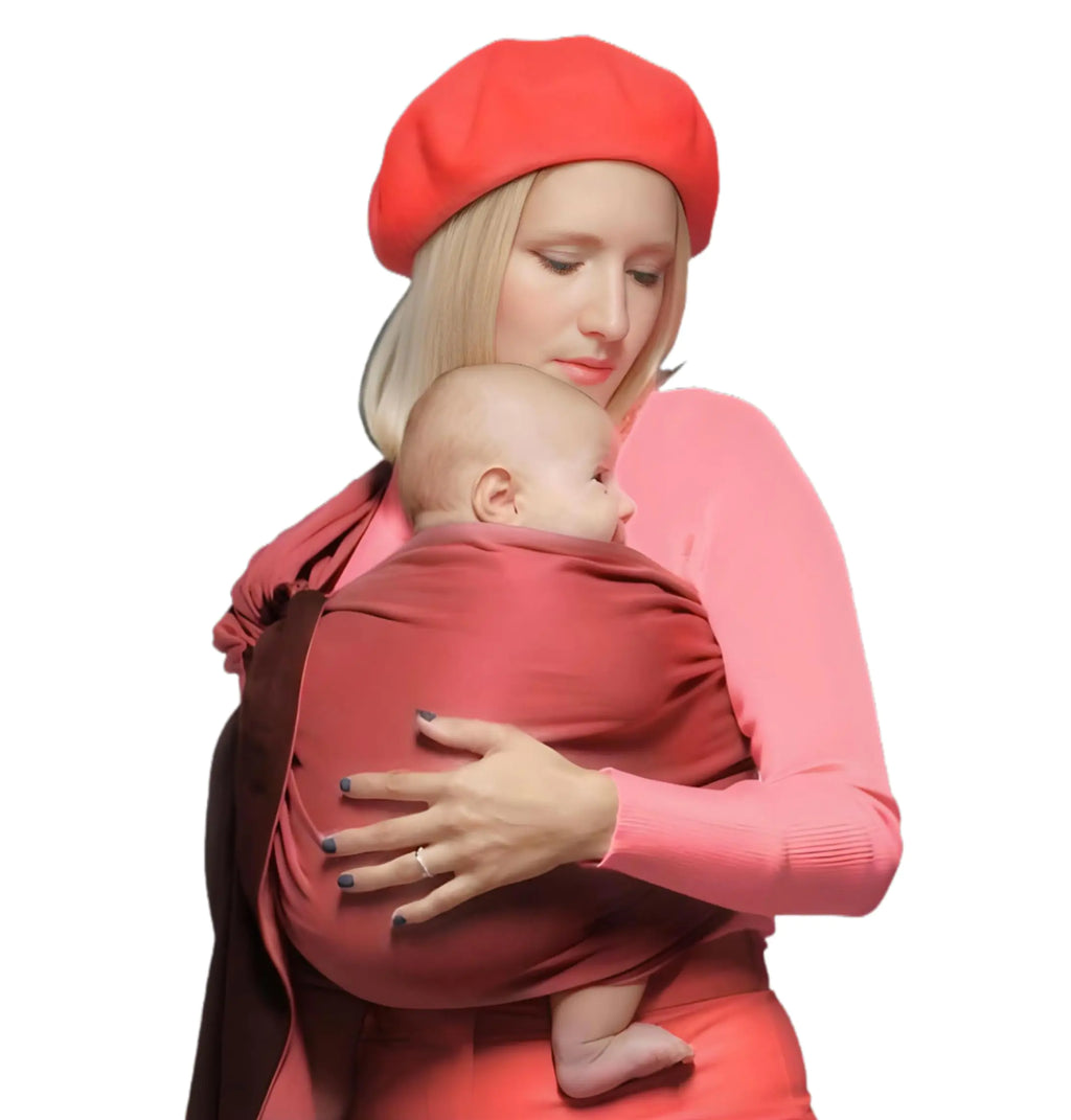 Cuddlem Ring Sling Baby Carrier - Natural Cotton Front and Hip Baby Wrap Carrier for Infants and Toddlers 8-35 LB - Newborn Wrap Nursing Cover Baby Sling (Sunset Coral)