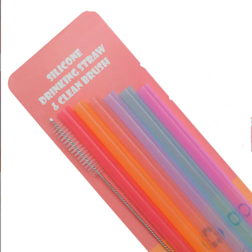 6 Eco-Friendly Reusable Silicone Straws with Cleaning Brush