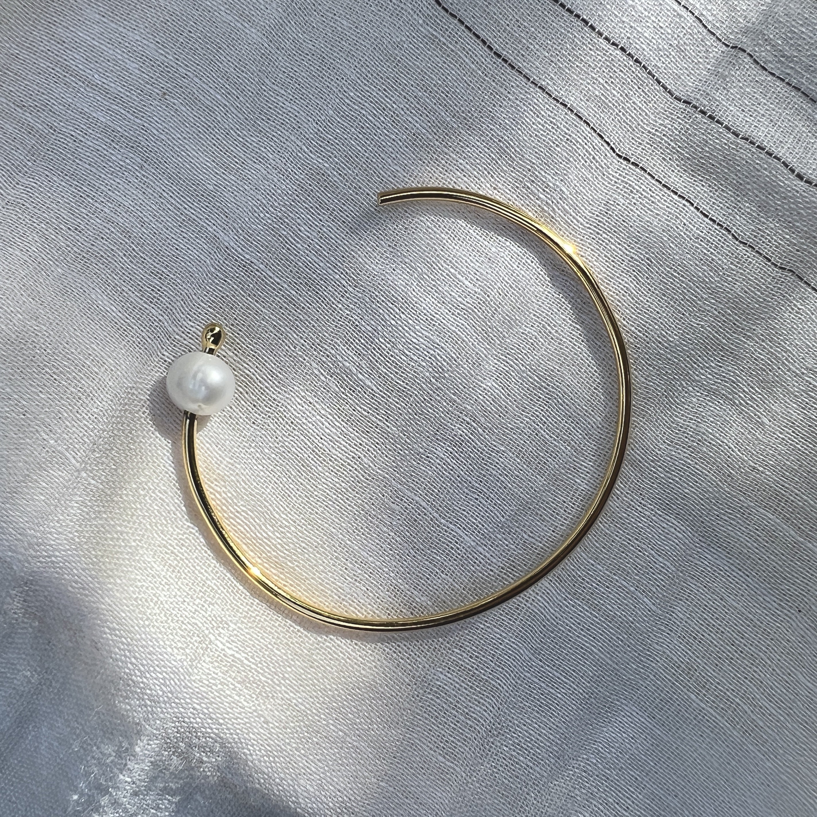 Adjustable Freshwater Pearl Bangle Minimal Handcrafted Recycled Bullet Casing