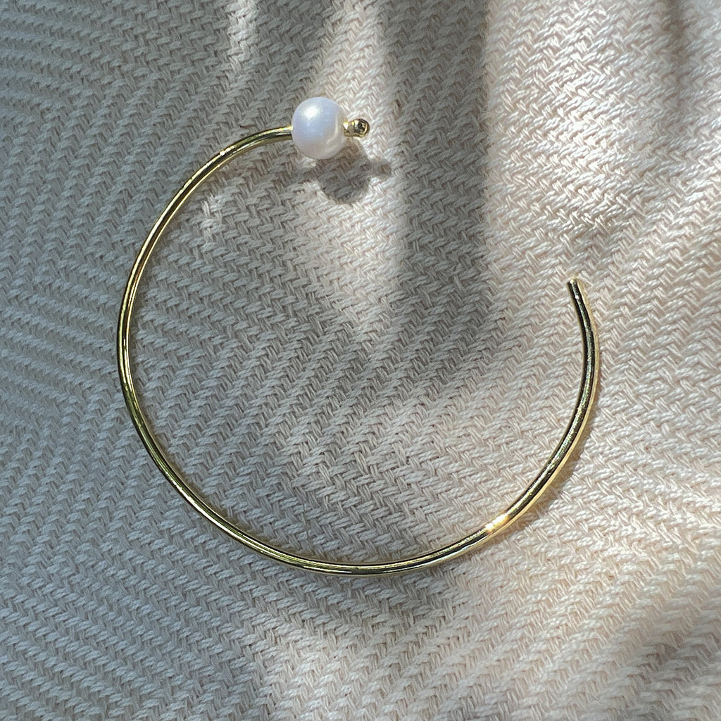 Adjustable Freshwater Pearl Bangle Minimal Handcrafted Recycled Bullet Casing