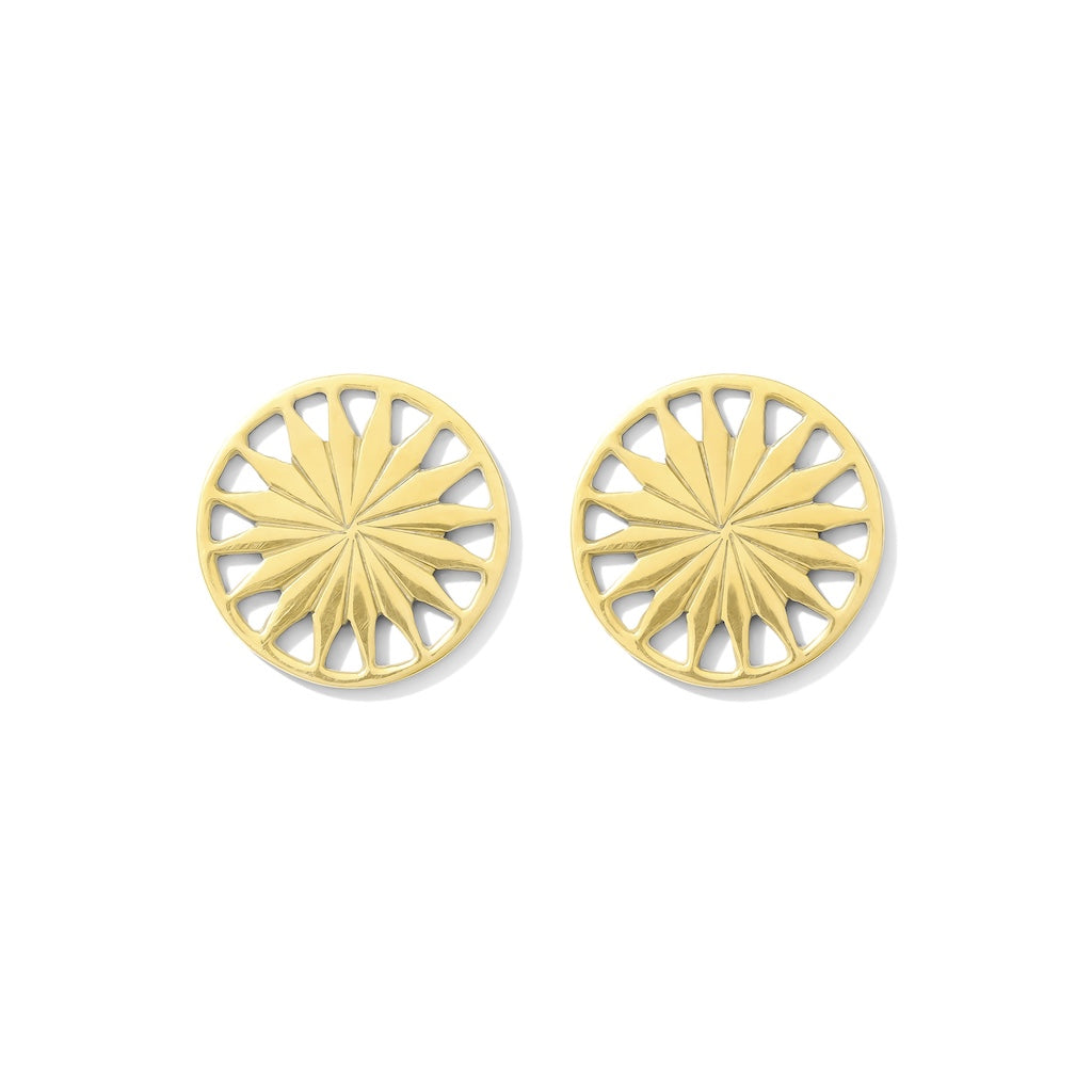 Cambodian Sunshine Stud Earrings Recycled Bombshell Brass Minimalist Sun Studs