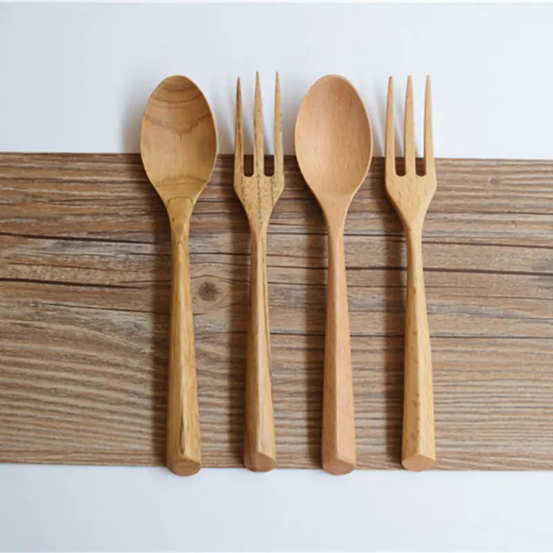 Eco-Friendly Wooden Spoon and Fork Set (Portable)